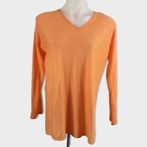 J McLaughlin Nevis 100% Linen V-Neck Pullover Knit Sweater Mango Orange Sz Small